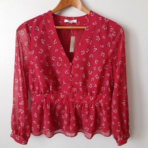 Red floral Madewell pheasant blouse. NWT